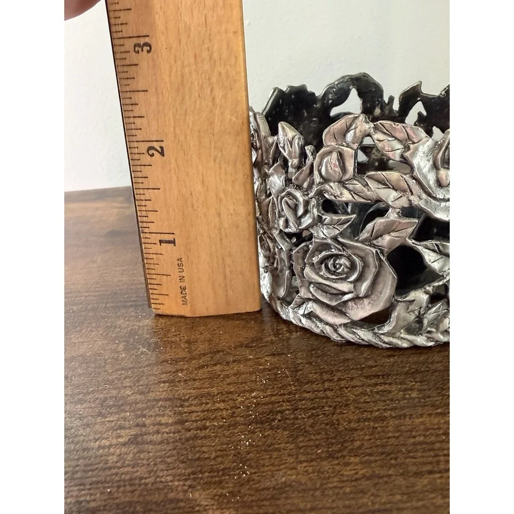 Ganz Pewter Rose Candle Holder‎ Votive Floral Metal Taiwan Vintage Decor